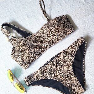 Cabana Del Sol Swim wear Bikini Set Leopard Black Brown Size S